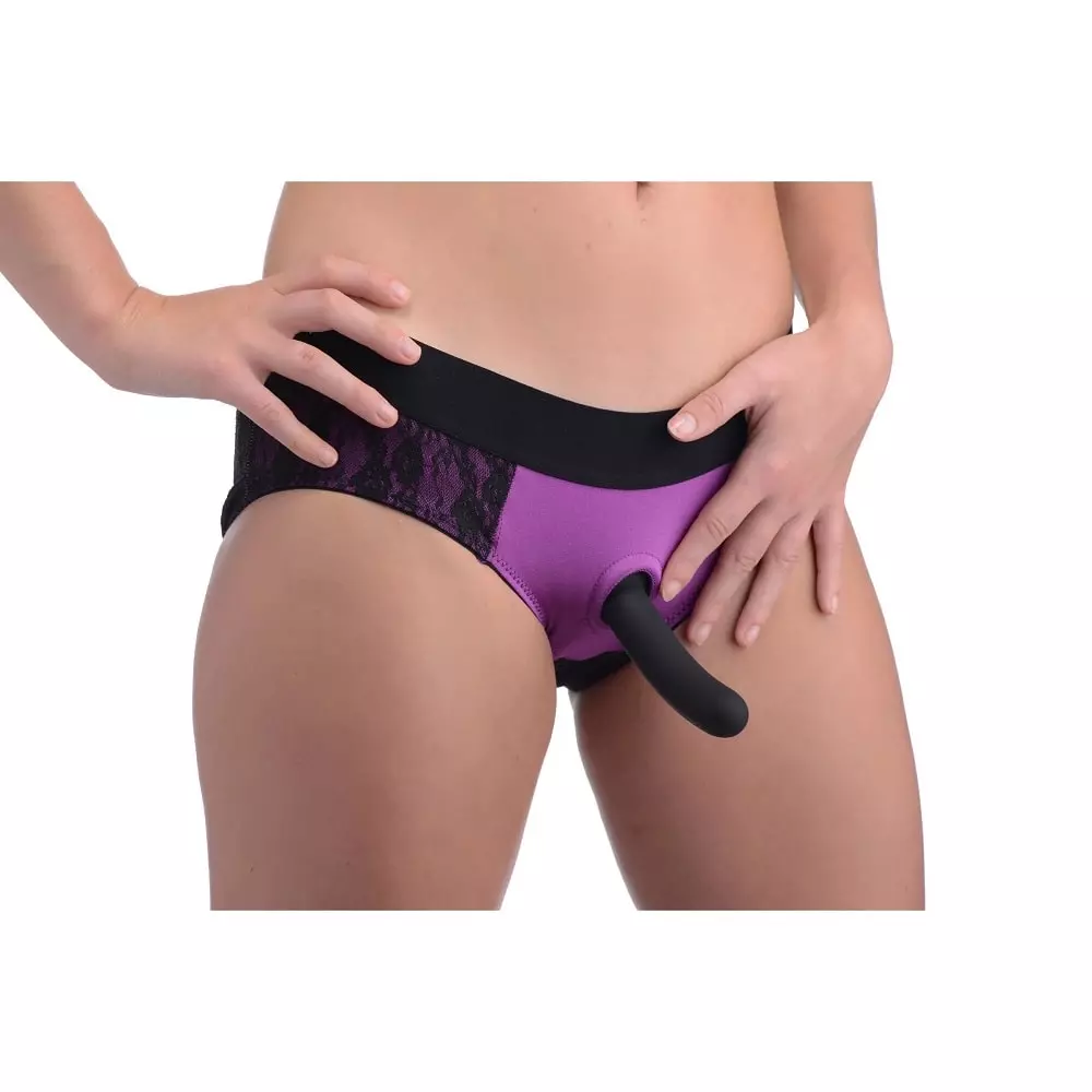 Strap U Lace Envy Crotchless Panty Harness & Pegging Set In L-XL